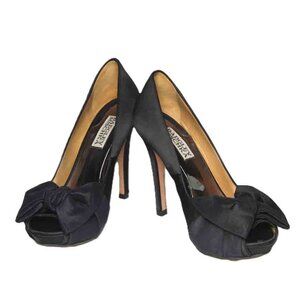 Badgley Mischka Spain Black Satin Stiletto Heels Shoes Women's Size 6.5B